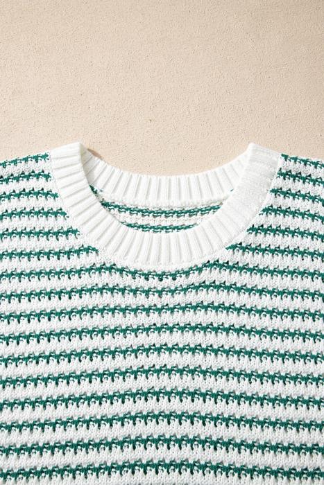 Elara Striped Ribbed Trim Loose Fit Knitted Vest | S-XL