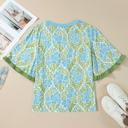  Floral Ruffle Colorblock Trim Blouse | S-XL