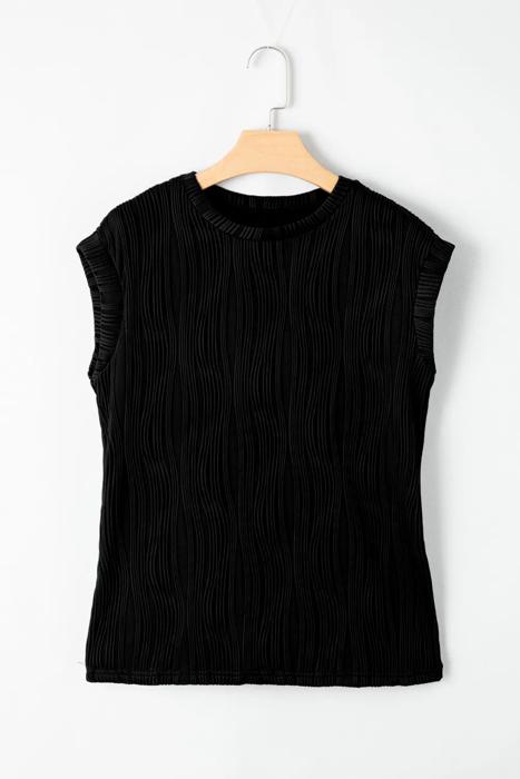 Wavy Texture Cap Sleeve Blouse | S-2XL | Free Shipping