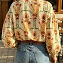  Floral Print Long Sleeve V-Neck Shirt | S-XL