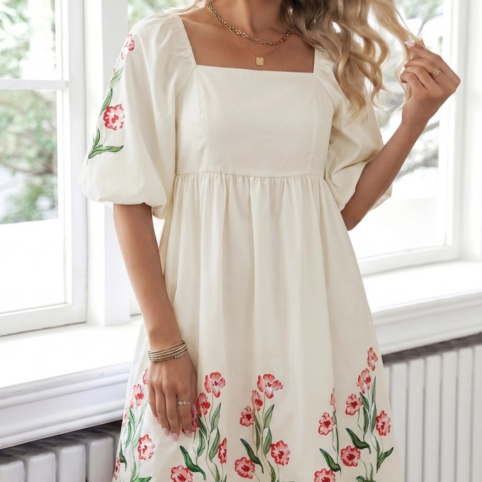 Boho Floral Print Puff Sleeve Dress | S-XL