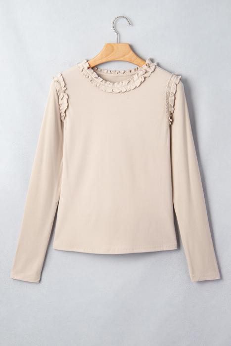Solid Color Frill Detail Long Sleeve Top | S-XL