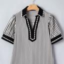  Classic Stripe Collared Bubble Sleeve Blouse | S-XL