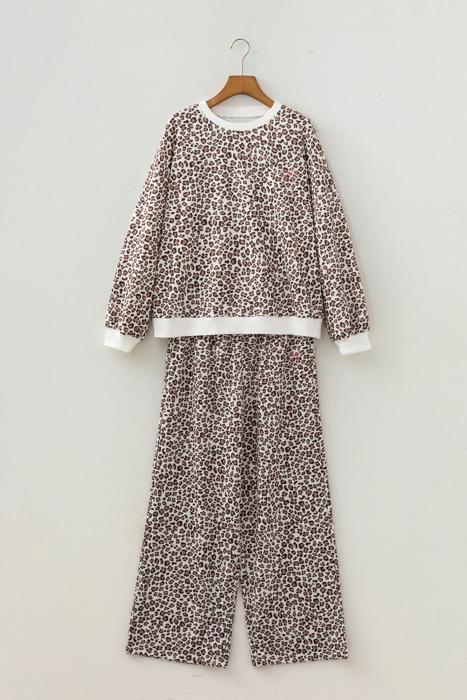 Leopard Print Embroidered Colorblock Pant Set | S-XL
