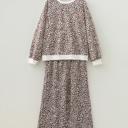  Leopard Print Embroidered Colorblock Pant Set | S-XL
