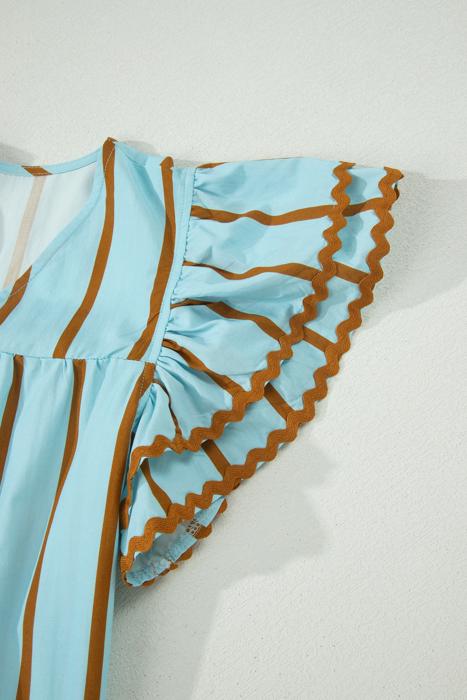Double Ruffled Sleeve Striped Blouse | S-XL