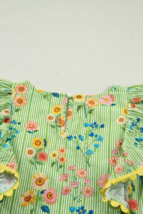 Stripe Floral Ruffle Sleeve Top | S-XL