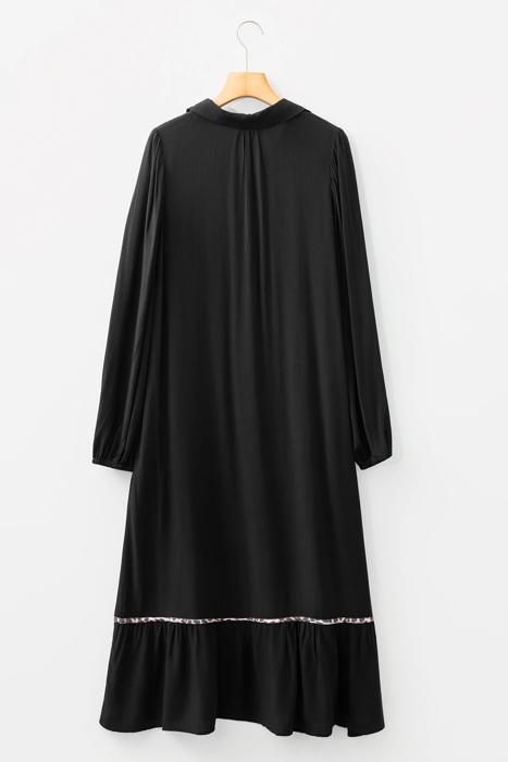 Collared V-Neck Leopard Trim Maxi Dress | S-XL