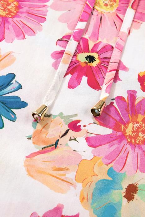 Floral Tie V-Neck Puff Sleeve Top | S-XL