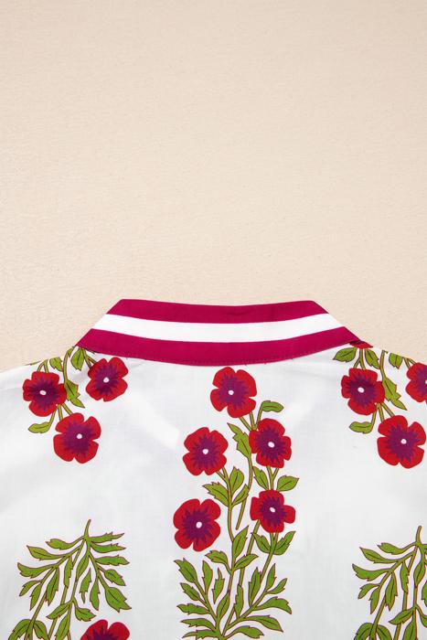 Sweet Bloom Contrast Bubble Sleeve Top  | S-XL
