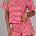  Striped Knit T-Shirt & Elastic Waist Shorts Set | S-XL