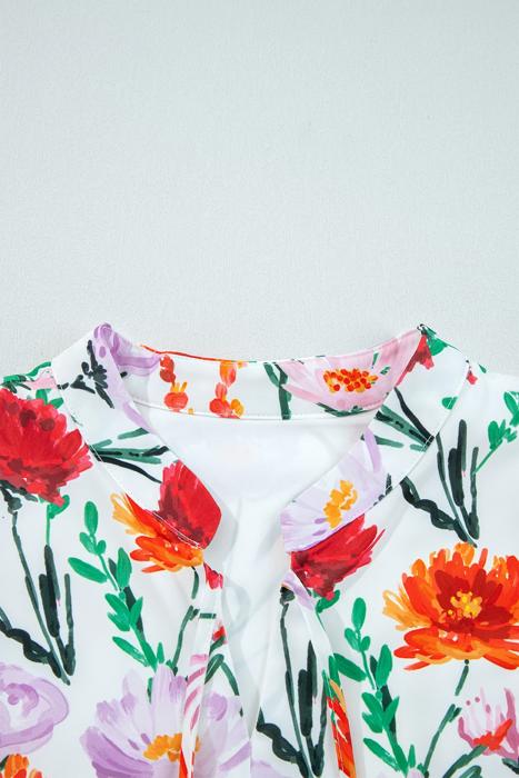Floral Print Ricrac Trim Puff Sleeve Mini Dress | S-XL