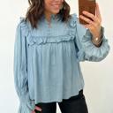  Western Ruffle V-Neck Chambray Blouse | S-XL