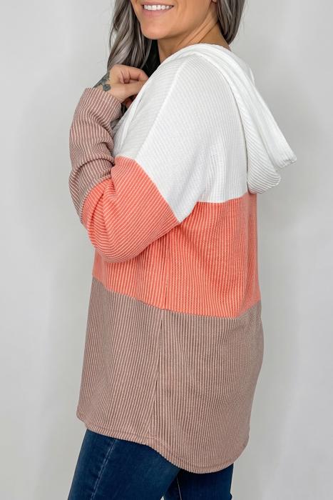 Ribbed Colorblock Hooded Pullover | S-XL