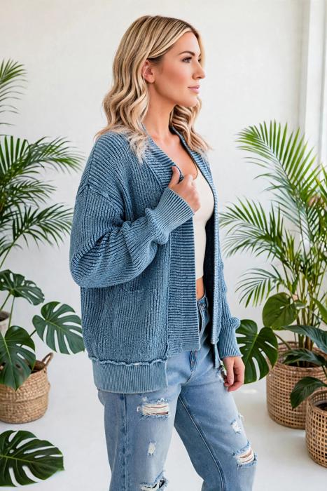Mineral Wash Patchwork Open Knit Cardigan | S-XL
