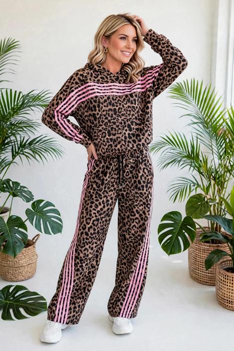 Striped Detail Leopard Matching Set | S-XL