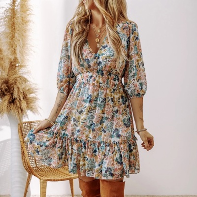3/4 Sleeve Rosewood Romance Dress | S-XL
