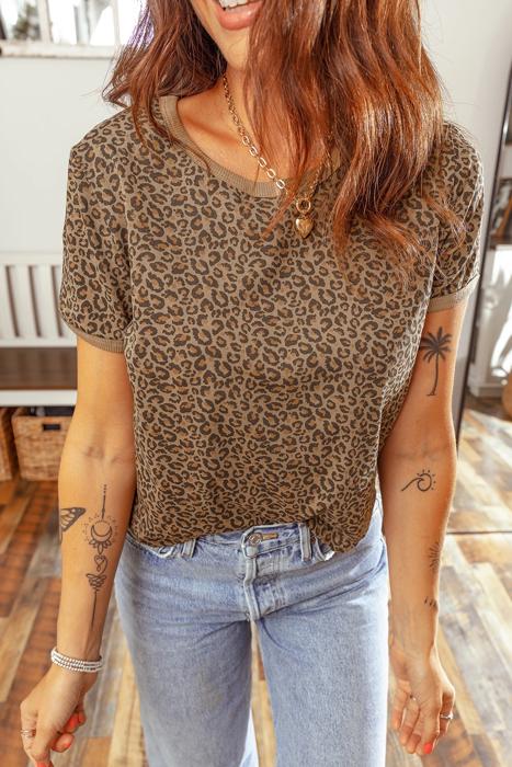 Leopard Print Crew Neck Tee | S-XL
