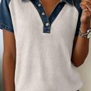  Textured Color Block Denim Patchwork Polo Shirt | S-XL