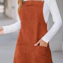  Front Pockets Corduroy Overall Dress