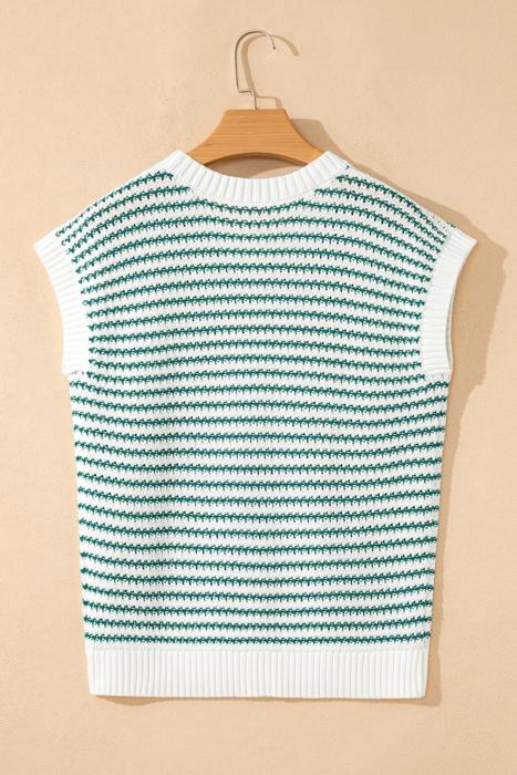 Elara Striped Ribbed Trim Loose Fit Knitted Vest | S-XL