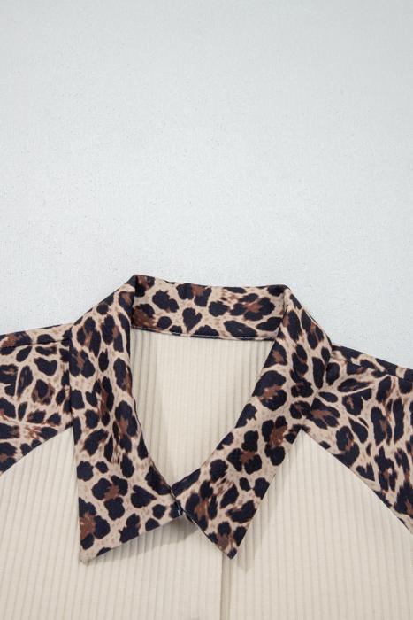 Ribbed Leopard Patchwork Button Shirt | S-XL