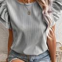  Ruffle Sleeve Stripe Round Neck Blouse | S-XL