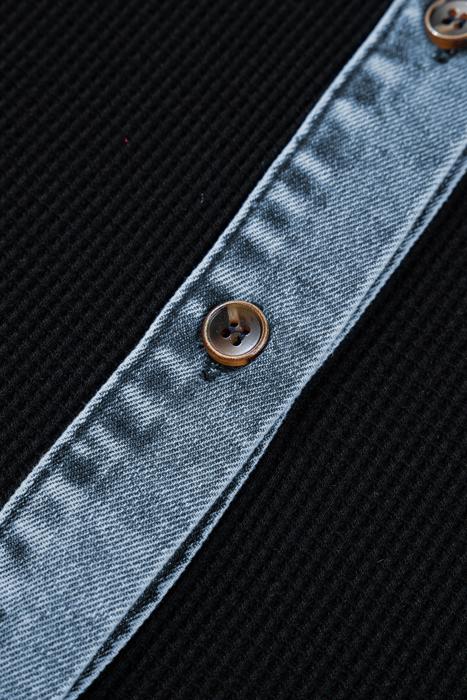 Textured Knit Colorblock Button-Down Shirt | S-XL