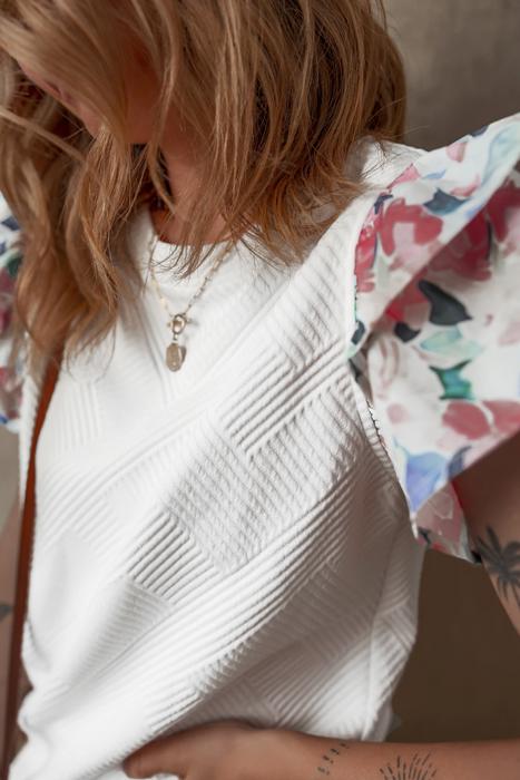 Textured Knit Abstract Print Tiered Sleeve Top | S-XL