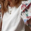  Textured Knit Abstract Print Tiered Sleeve Top | S-XL