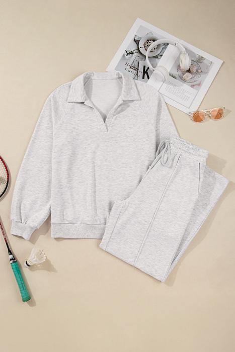 Polo V-Neck Pullover & Drawstring Pants Set | S-XL