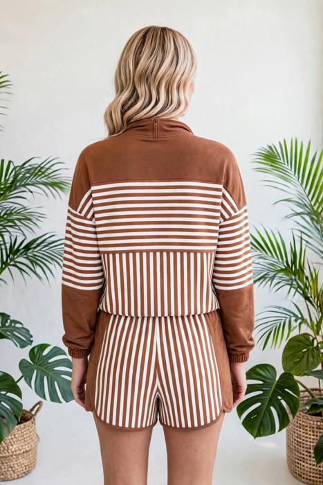 Stripe Patchwork Pullover & Shorts Set | S-XL