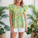  Stripe Floral Ruffle Sleeve Top | S-XL
