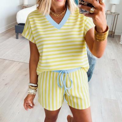 Stripe Detail Tee and Elastic Waist Shorts Set | S-XL