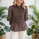  Polka Dot Shirred High Neck Ruffle Blouse | S-XL