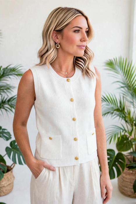 Solid Knit Sweater Vest with Front Pockets | S-XL