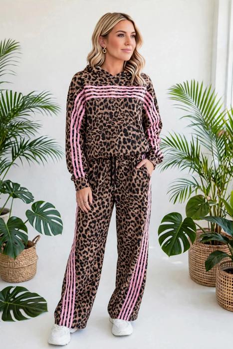 Striped Detail Leopard Matching Set | S-XL