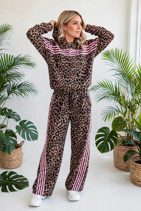 Striped Detail Leopard Matching Set | S-XL