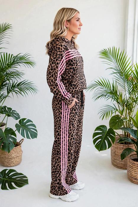 Striped Detail Leopard Matching Set | S-XL