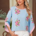  Floral Print 3/4 Sleeve Button-Cuff Blouse | S-XL