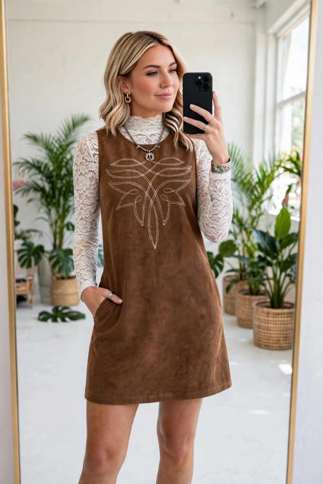 Geometric Stitch Corduroy Mini Dress | S-XL