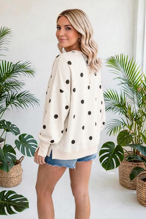 Polka Dot Loose-Fit Long Sleeve Top | S-XL