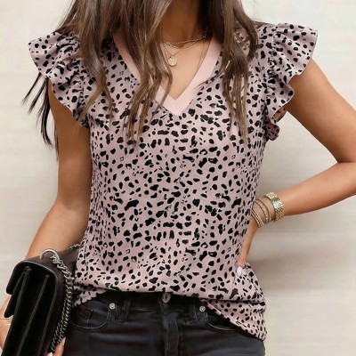 Cheetah Ruffle V Neck Loose Tank | S-XL