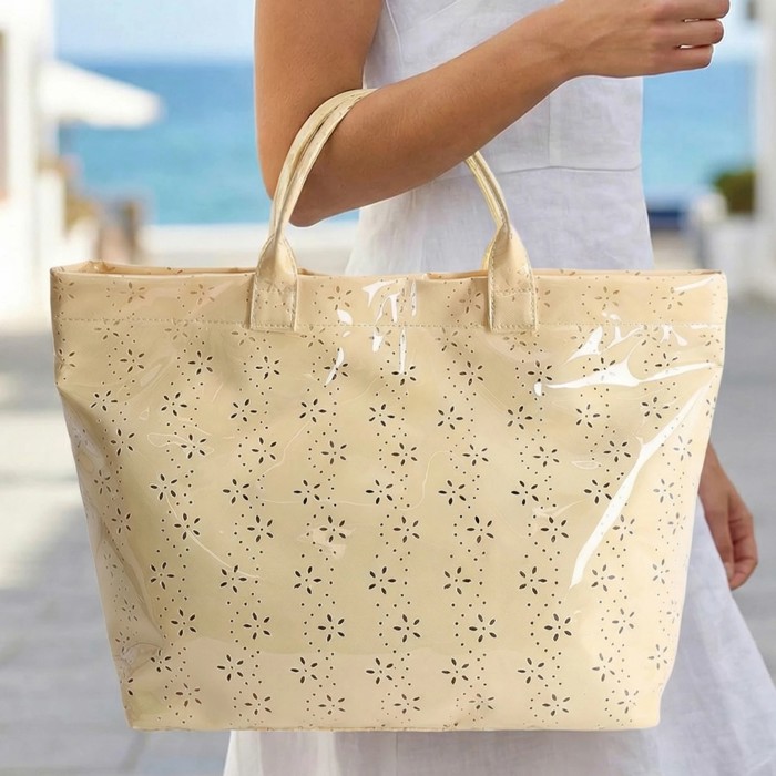 Glossy Floral Eyelet Waterproof Tote Bag