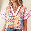  Boho Mixed Print Tiered Short Sleeve Blouse | S-XL