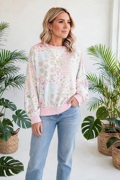Floral Twist Trim Long Sleeve Top | S-XL