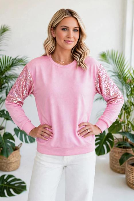 Sequin Round Neck Pullover Top | S-XL