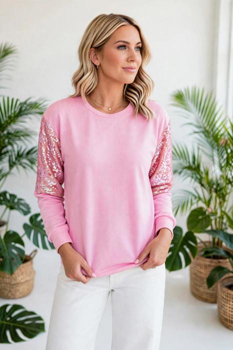 Sequin Round Neck Pullover Top | S-XL