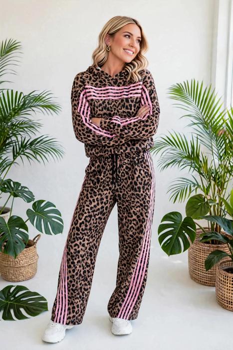 Striped Detail Leopard Matching Set | S-XL