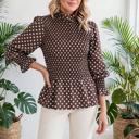  Polka Dot Shirred High Neck Ruffle Blouse | S-XL
